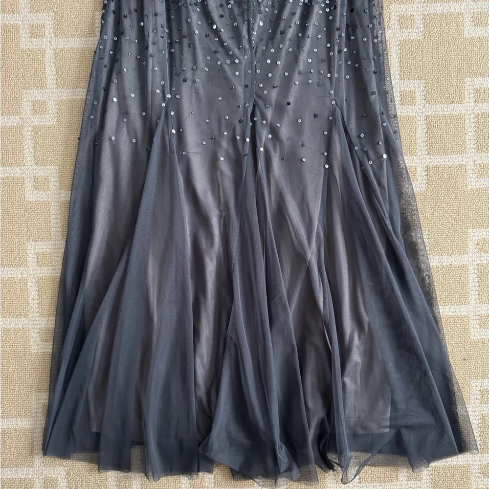 Nightway Sequined Halter Formal Gown Charcoal Gray Mesh Maxi Prom Dress 8 - Picture 8 of 14